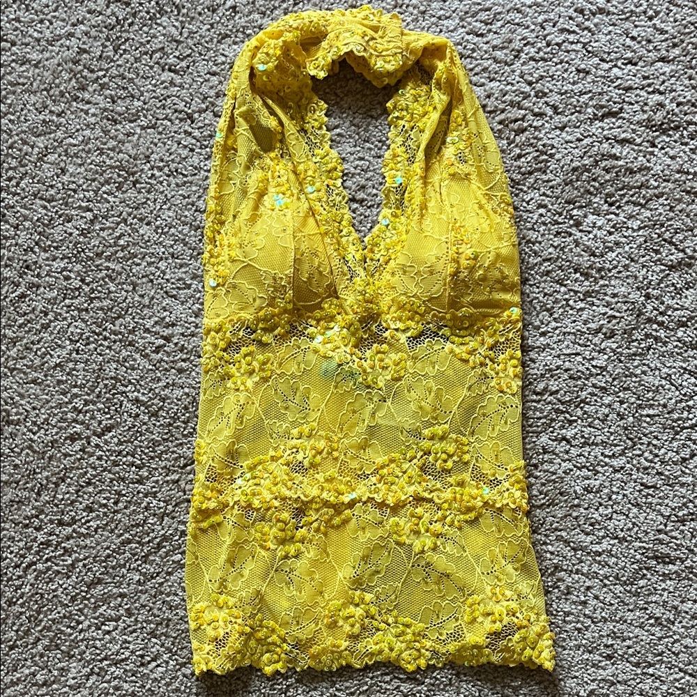 Yellow Lace Halter Top
